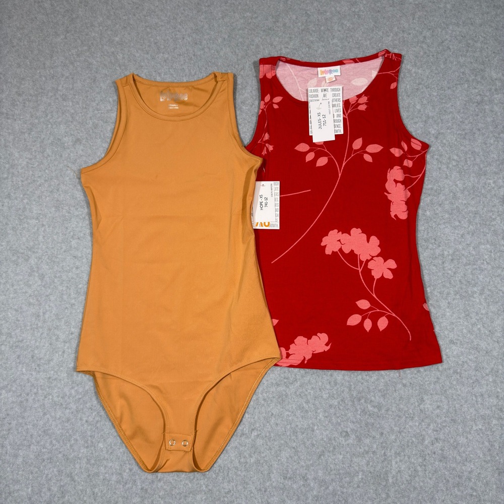 Lot 2 NWT LuLaRoe Jules XS Red Floral Tank Top Hope XS Bodysuit Bundle